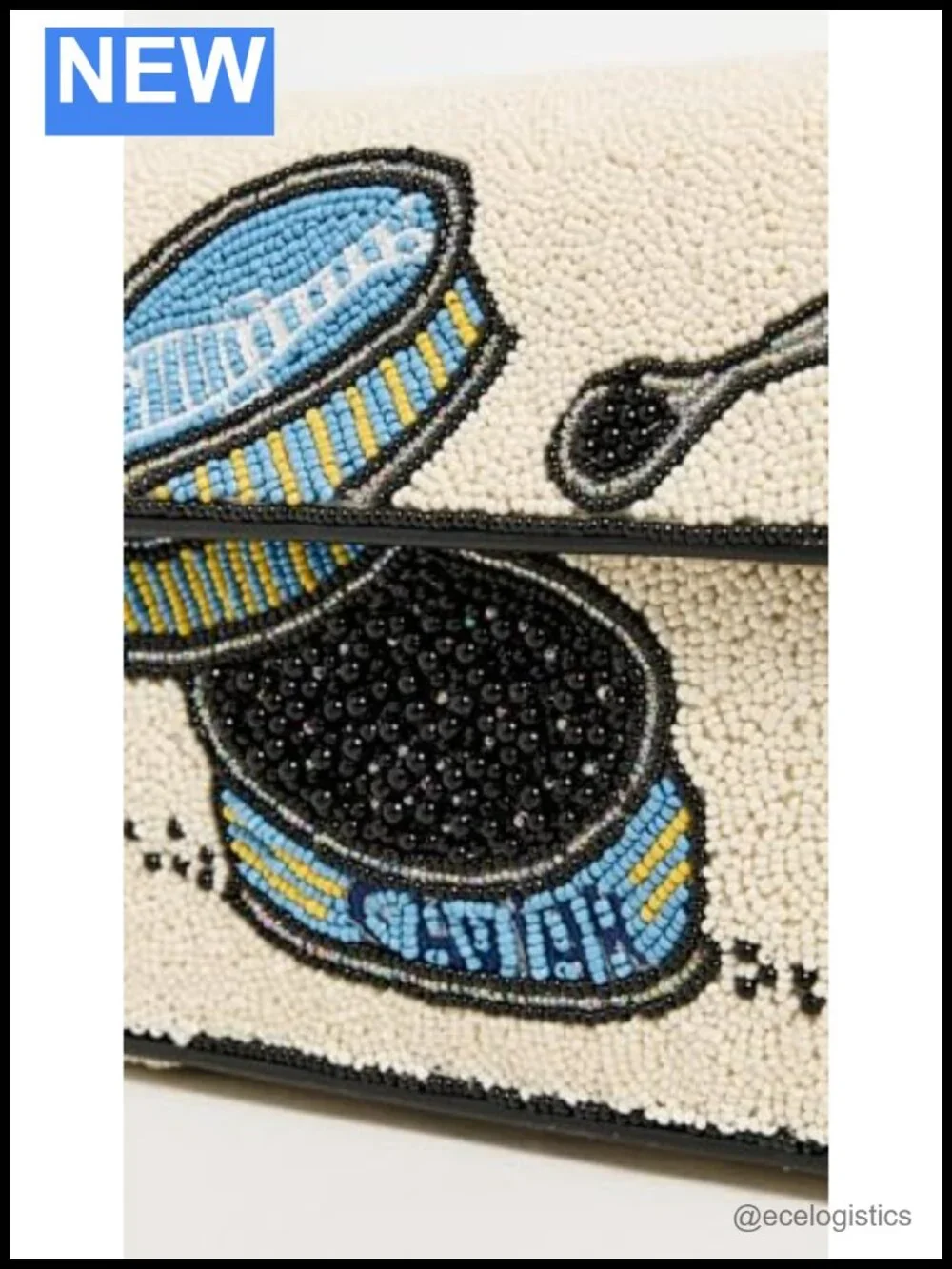 Beaded Weave Satchel Bag With Caviar Graphic Top Handle Shoulder Bag